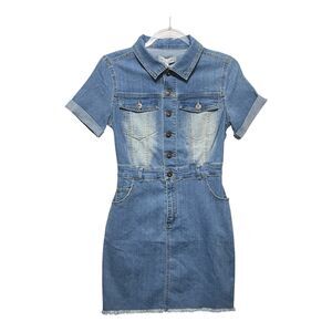 Love Tree Denim Shirt Dress Size‎ Small Button Front Soft Stretch Chic